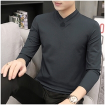 Modal mens long-sleeved t-shirt autumn and winter trend Korean slim-fit base shirt mens warm velvet v-neck top