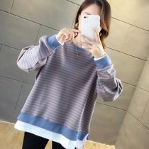 Loose ins long sleeve fake two foreign air blouses jacket 2019 fall thin strip of striped necropolis