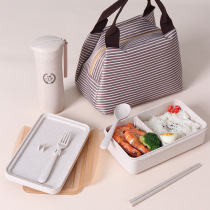 Wheat casual water Cup lunch box with fork spoon chopsticks Gift Set Square split lunch box middle school student lunch box