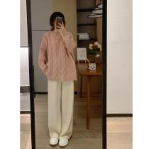 Xiaoyou MONA covers the span to show thin and soft glutinous rice white knitted grandma pants autumn loose lazy straight tube drape wide-leg pants women