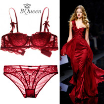 This life year womens red French style lingerie womens small breasts for half a cup suit Sexy lace big-breasted bra suit