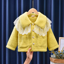 Girls coat autumn winter clothing 2020 new children lamb sweater womens baby Korean version plus suede foreign air blouses