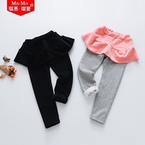 Love autumn and winter girls culottes leggings childrens warm plus velvet fake two-piece pants skirt girls wear pants