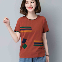 2021 new mother loose middle-aged womens middle-aged womens summer short sleeve t-shirt womens cotton 40-50 years old