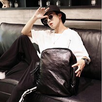 Hong Kong cowhide backpack mens Korean leather backpack trendy men womens wild backpack bag tide