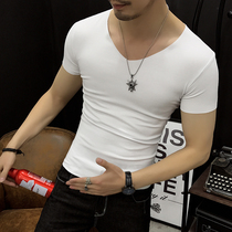 Traceless short-sleeved T-shirt mens V-collar slim Joker summer trend interior jacket sports fitness tight bottom half sleeve