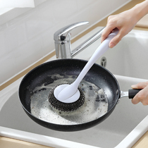 Kitchen with handle washing pan brush stainless steel cleaning ball cleaning brush oil cleaning brush household long handle steel wire ball brush