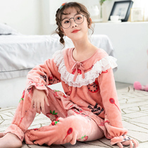 Girls Autumn Winter Baby Coral Fleece Girls Home Clothing Kids Flannel Kids Thick Pajamas Set Winter