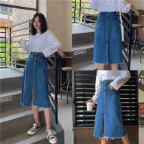 Big Code Loose Denim Half Body Dress Woman Fat MM High Waist Display Slim Front Open Fork Type Mid-Length Skirt Hip Thigh Thick Skirt