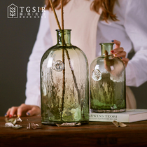 Modern simple green embossed transparent glass vase living room dining room with flowers water decorative flower Ware ornaments