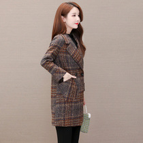Woolen coat womens short high-end cashmere 2020 new small plaid thickened coarse flower coat winter wear