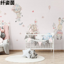 3D Cartoon Children Room Wallpaper Girl Bedroom Book House Cozy Pink Rabbit Princess Hot Wall Cloth Nursery Wallpaper