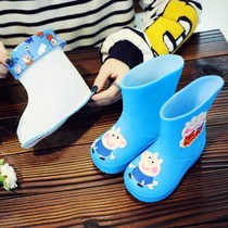 Childrens rain shoes boys pigs young children blue color pink non-slip warm rubber shoes womens middle tube