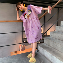 Nightdress Lady summer cotton short sleeve thin 2021 New cute small ball long pajamas home clothes