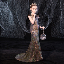 Girl model catwalk high-end evening dress childrens foreign-like Princess dress girl host performance suit fishtail sequins