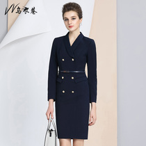 Wuyi Lane autumn and winter dress womens double breasted suit skirt Business commuter temperament professional wear OL work clothes tooling