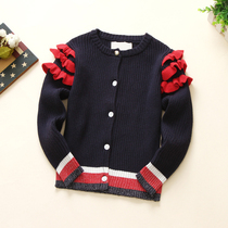 Korean childrens clothing autumn girls small fragrant wind lotus leaf sleeve cardigan sweater childrens knitwear coat
