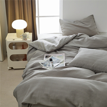 Simple Japanese-style solid color waffle four-piece set cotton washed cotton three-dimensional light retro cold wind bedding