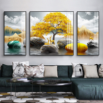 Light Extravagant Atmosphere Living-room Decoration Crystal Porcelain Mural Modern Minima Hung Painting Sofa Background Wall Triple Wall Painting Fortune Tree