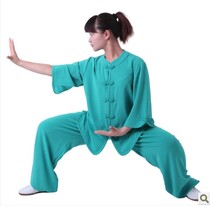 Yaxin fitness training uniform sleeve womens non-iron high elastic linen martial arts clothing Taiji clothing Green
