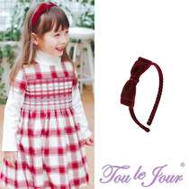 Toulejour children accessories Noble wine red velvet elegant laminated bow handmade headband headband