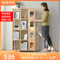 Mobile bookshelf solid wood shelf simple floor-to-ceiling bookcase vertical wheeled study partition childrens home storage rack