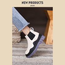 Boots female 2021 autumn and winter New Net red handsome Joker British wind smoke tube boots thick soled Chelsea short boots