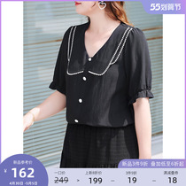 MSShe big code womens dress 2022 new summer dress fat mm sweet blouse shirt fashion naveball doll V collar shirt