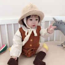 ins2021 Spring and Autumn Baby Knitted Sleeveless Button One-piece Vest Baby Bag Fart One-piece Wool Climbing