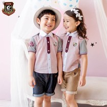  Kindergarten garden clothes Summer clothes British style cotton shirt Childrens class clothes summer suit short-sleeved primary school school uniform