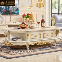 European natural marble tea several TV cabinet combination ivory white solid wooden carved tea several elliptical living room tea