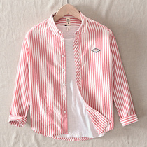 Small Fresh Striped Long Sleeve Shirt Men Spring Summer New Day Ensemble Casual Blouse Han Edition Loose Pure Cotton Lining