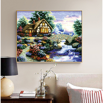 ABV Old three cross-stitch cotton thread embroidery precision printing full embroidery play embroidery series landscape hut Paradise Garden