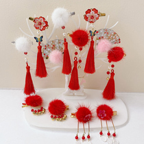 New Years ancient windy New Years hair accessories Childrens China Wind plush streaming Su hair clip Daughter Tong Baby cute Chinese New Years headwear