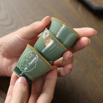 Cimei Retro-Kiln Green Porcelain Sketching Gold Bas-relief Melan Bamboo Tea Cup Pint Cup Gift Box Kit Tea Tea Tea Set Gift