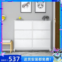 Nordic simple modern 17CM ultra-thin shoe cabinet Solid wood entrance door ultra-narrow door household door dump shoe cabinet
