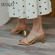 Genuine leather woven slippers for 33 small yards high heel sandal sandals Outer wear fine heel Toes Sandal Sandals Fashion heel