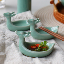 Ceramic China Wind Chinese Style Home Dining Table Chopsticks Holder Chopsticks toAnimals Chopsticks Pillow Green Porcelain Sky Blue Glaze small deer Vinegar Saucer