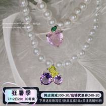 Dessert Little Dolly Dates Kins Trendy Girl Sparkling Pink Pearl Neck Chain Short Necklace Ornaments Choker