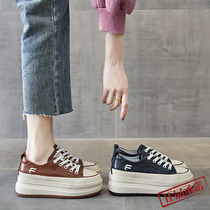 Hong Kong real leather elevated womens shoes 2022 new thick soles red super fire small white shoes casual plate shoes