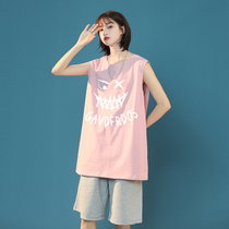 Pink vintage sleeveless positive shoulder t-shirt short sleeve oversize not the same as a summer dress jacket male outwear