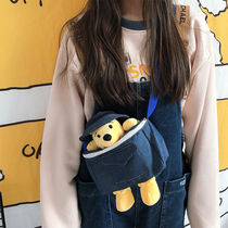 New cartoon bag Pooh bear cute shoulder shoulder bag denim stereo women bag bear doll mobile phone bag