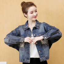 2021 spring new denim short coat female slim slim fashion beaded casual jacket top student Korean version