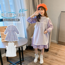  Next win girls dress spring and Autumn fashion Western style 2021 new summer lace childrens plaid skirt Korean version of the tide