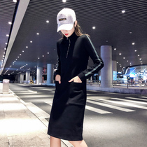 Hong Kong Tide Brand 2021 autumn new stand-collar sweater female ins thin slim slim slim long jumpsuit skirt