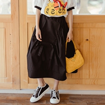 Girls  Black Skirt 2021 Summer Forest department middle and large childrens bow casual skirt Childrens pure cotton literary long skirt