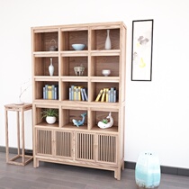 New Chinese Zen bookshelf log bookcase Bogu rack old elm display rack tea rack solid wood tea room furniture