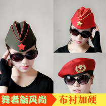 Sailor dance green hat Russian boat-shaped military hat square dance performance boat hat red grid beret