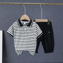 Male baby summer suit 2021 new childrens striped boys polo shirt childrens summer short-sleeved foreign tide