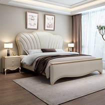 American light and luxurious solid wood bed 1 8m master bedroom with double bed modern minimalist high case storage bed wedding bed soft bag genuine leather bed